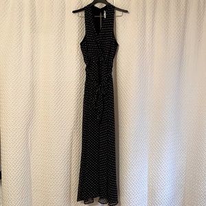 Polka dot maxi dress, length 58” shoulder to hem,size L.  Lined.